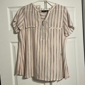 APT 9 blush with black stripes womens blouse-Small